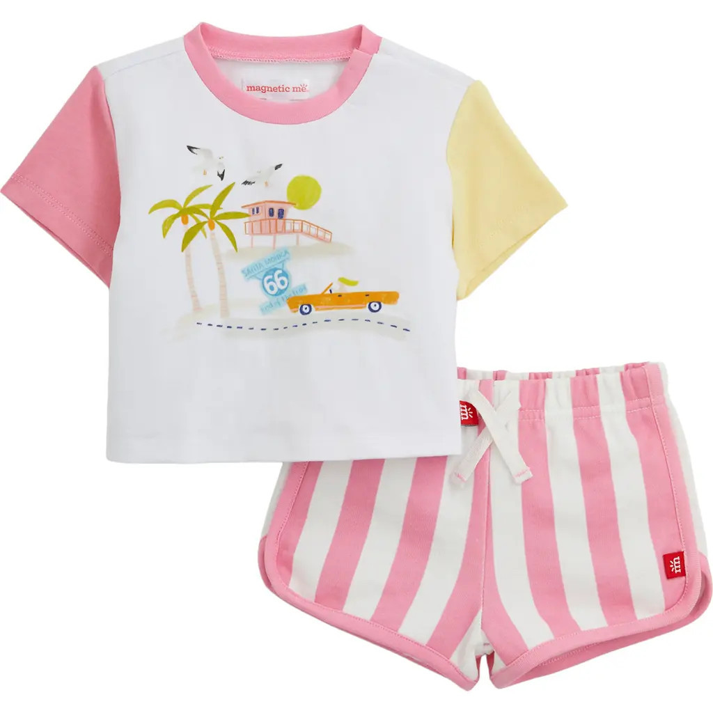 Magnetic Me Kids' Santa Monica Colorblock T-Shirt & Stripe Shorts Set in Sanmo at Nordstrom, Size 4T | Nordstrom