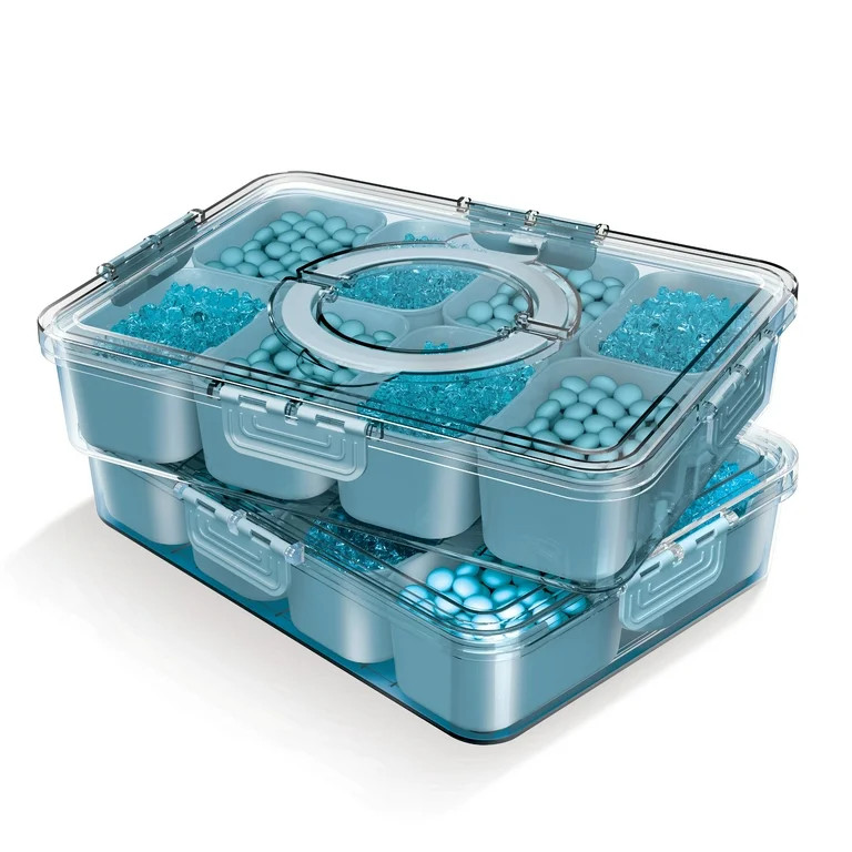 COOK WITH COLOR 8-Compartment Snackle Box Container Divided Serving Tray with Lid, Blue, 2-Pack | Walmart (US)