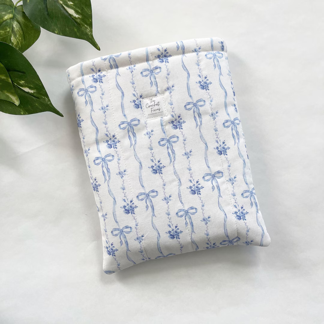 Quilted Book Sleeve Paperback Book Protector with Blue Bow Coquette Print | Etsy (US)