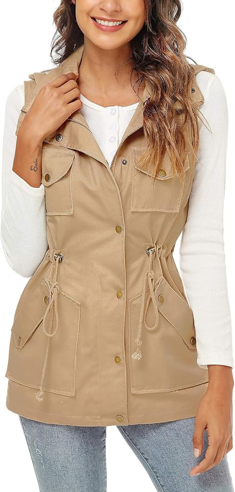 BBX Lephsnt Womens Utility Vest Drawstring Waist Military Sleeveless Jacket | Amazon (US)