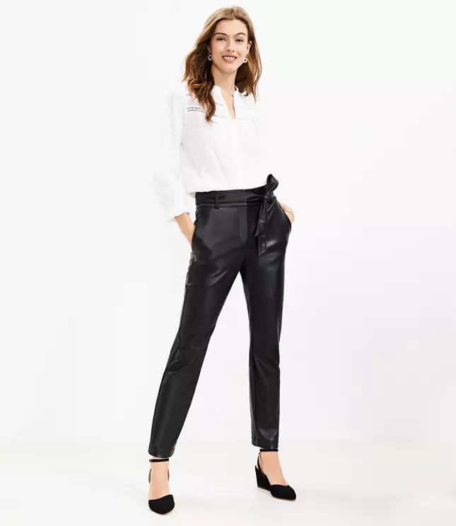 Tie Waist Slim Pants in Faux Leather | LOFT