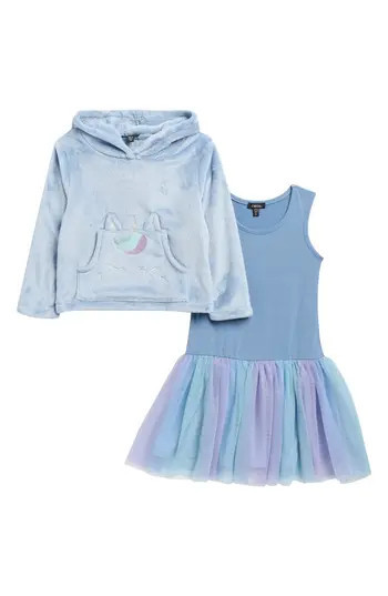 Zunie Kids' Tutu Dress & Fleece Hoodie Set in Dusty Blue at Nordstrom Rack, Size 3T | Nordstrom Rack