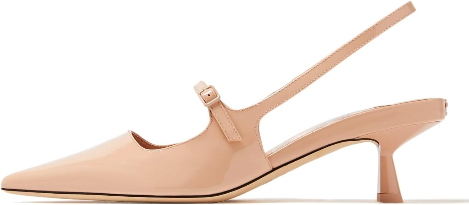 MIRAAZZURRA Slingback Kitten Heels Pumps Pointed Toe Patent Leather Low Heel Slip On Dress Shoes ... | Amazon (US)
