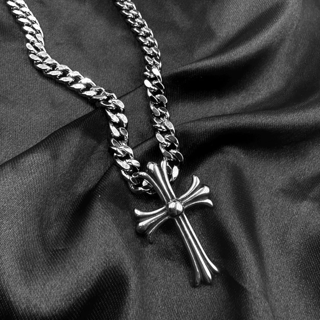 Chunky Silver Cross Necklace / Stainless Steel Curb Cuban /silver Chokers /punk Grunge/ Y2K Jewel... | Etsy (US)