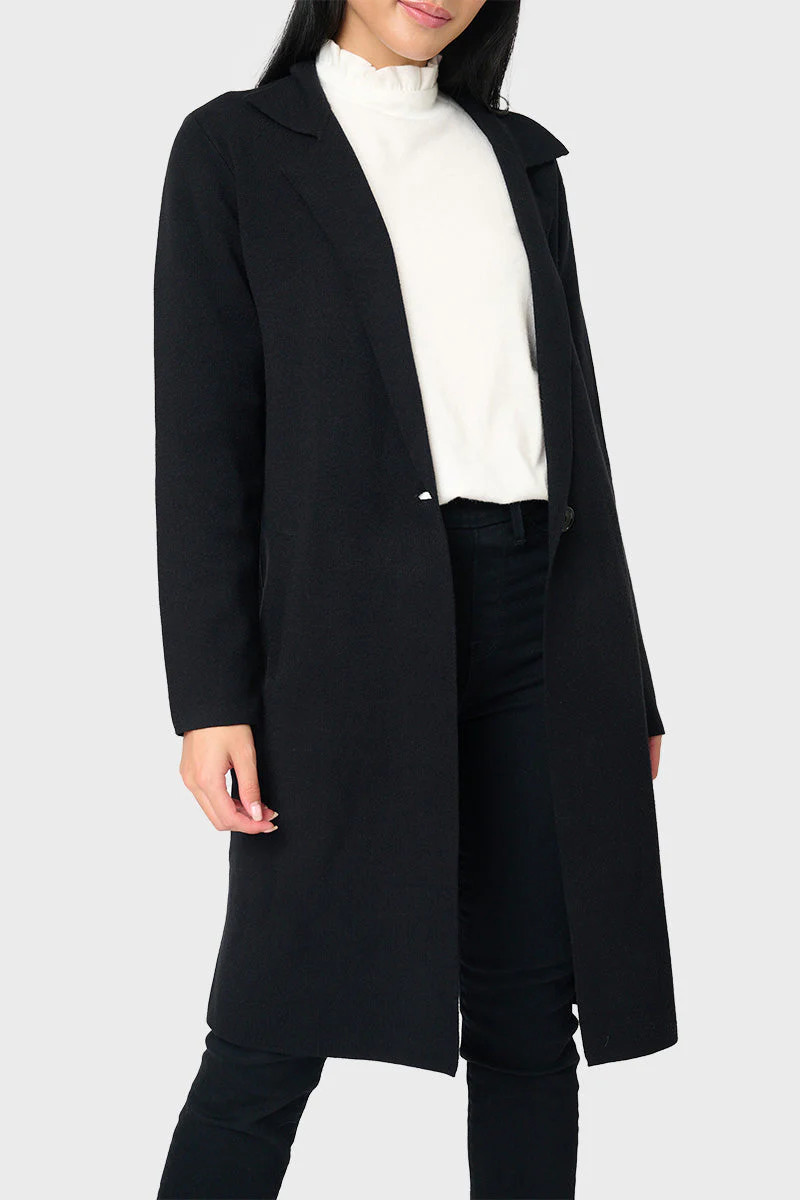 Notch Collar Double Knit Long Cardigan | Gibson