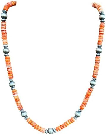 Sterling Silver Orange Spiny Oyster W Pearls Bead Necklace 18 inch "Navajo Style" | Amazon (US)