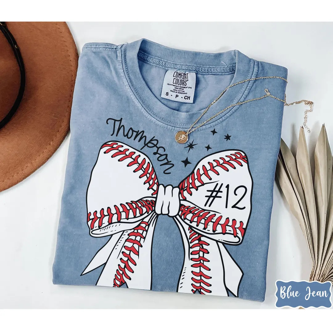 Custom Baseball Number Comfort Colors® Shirt, Baseball Bow Tee, Personalized Baseball Player Shi... | Etsy (US)