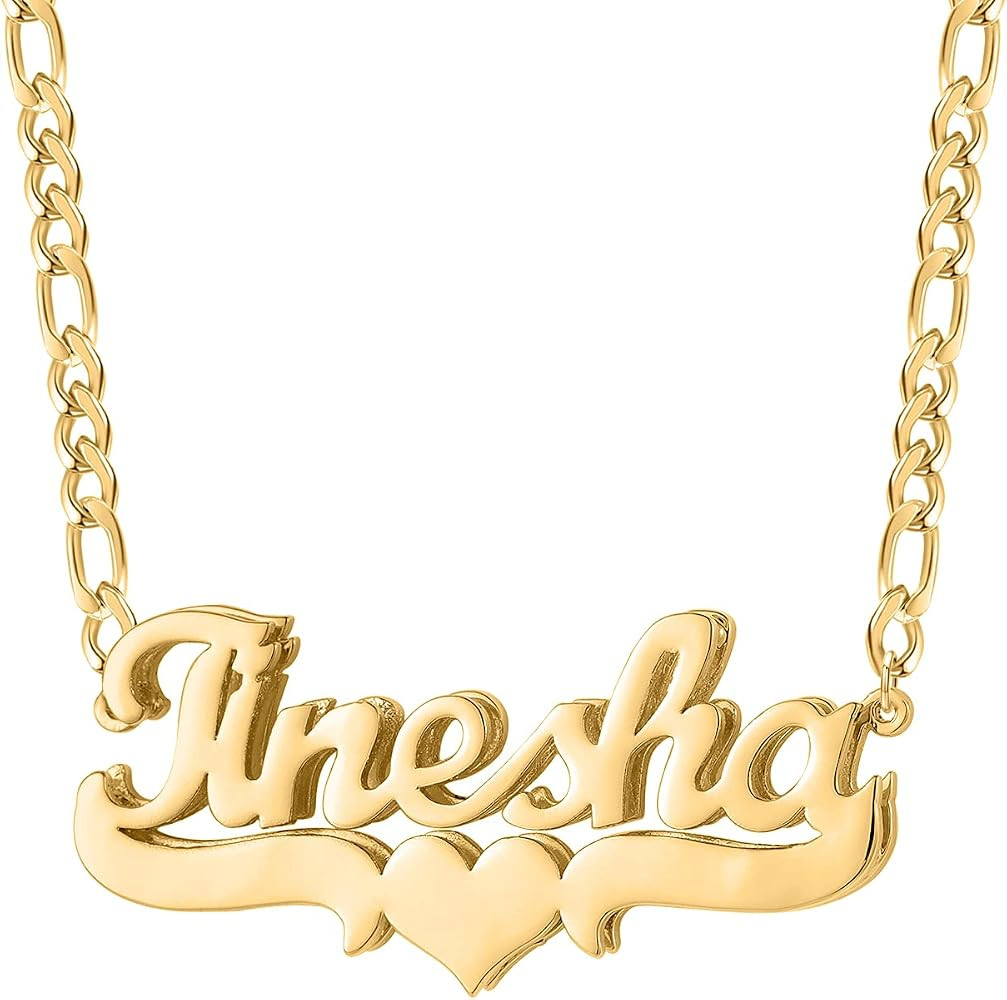 Double Layer Heart Nameplate Necklace 18K Gold Plated Custom Letter Name Necklaces Personalized d... | Amazon (US)