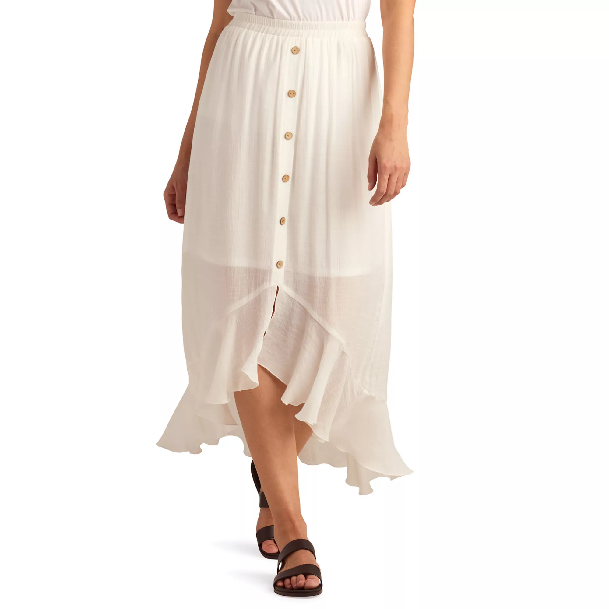 Women's AB Studio Pull On High-Low Faux Button Front Ruffle Hem Skirt | Kohl's