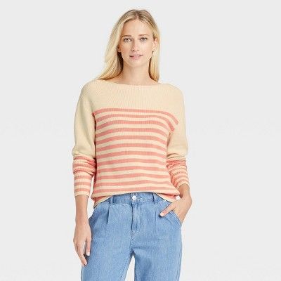 Women&#39;s Boat Neck Pullover Sweater - Who What Wear&#8482; Cream Striped S | Target