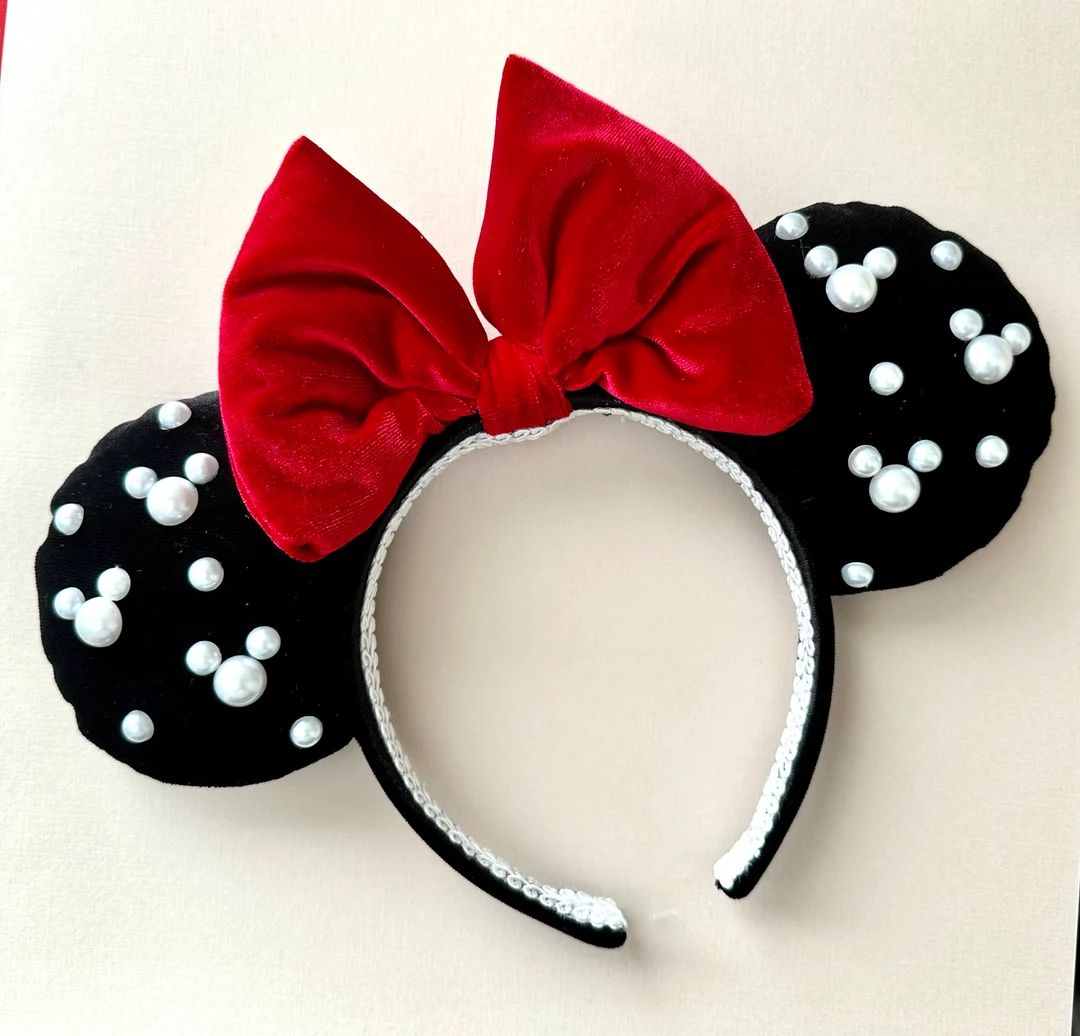Black and Red Minnie Ears, Mickey Pearls Ears, Pearls Minnie Ears, Mickey Ears, Minnie Ears, Mous... | Etsy (US)