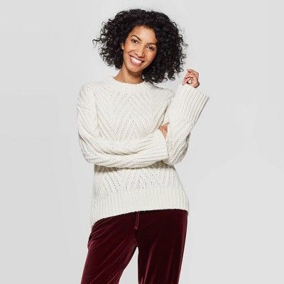 Women's Long Sleeve Crewneck Chevron Stitch Pullover Sweater - A New Day™ | Target