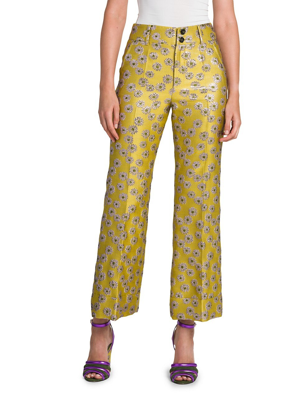 La DoubleJ Hendrix Floral Brocade High-Waist Flare Pants | Saks Fifth Avenue