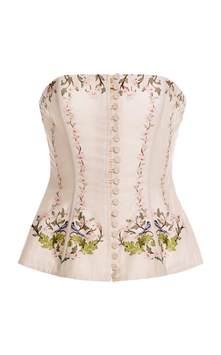 Abelia Anhelo Printed Linen Corset Top | Moda Operandi (Global)