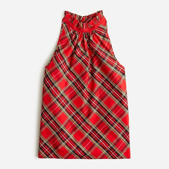 Ruffleneck sleeveless cotton poplin top in Good Tidings plaid | J. Crew US