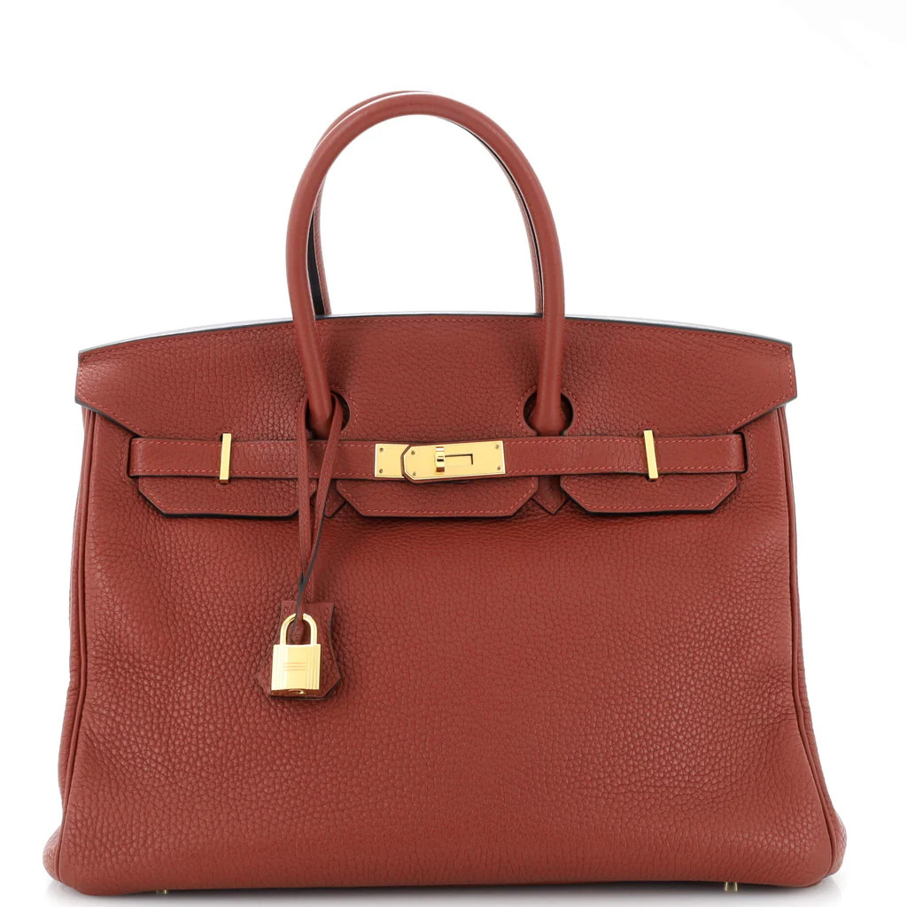 Birkin Handbag Rouge H Clemence with Gold Hardware 35 | Rebag