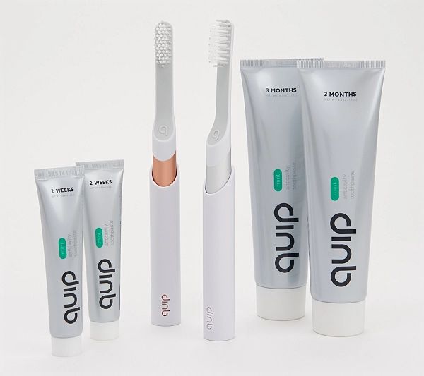 quip Set of 2 Metal Electric Toothbrushes with Toothpaste — QVC.com | QVC