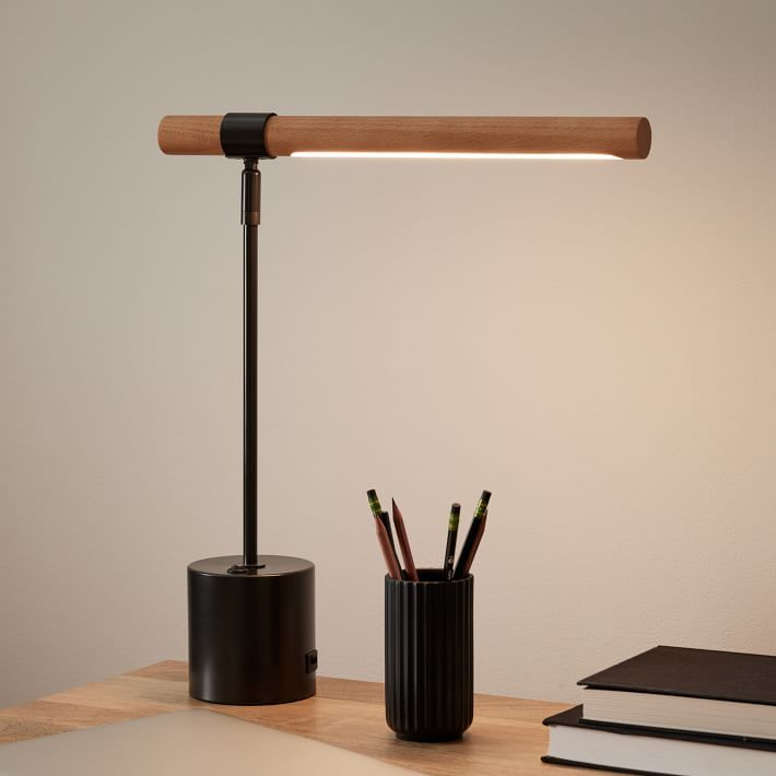 Linear Wood LED USB Charging Table Lamp (18") | West Elm (US)