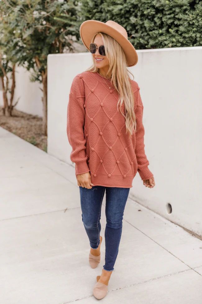 Only One Of Me Mauve Pom Detail Sweater | The Pink Lily Boutique