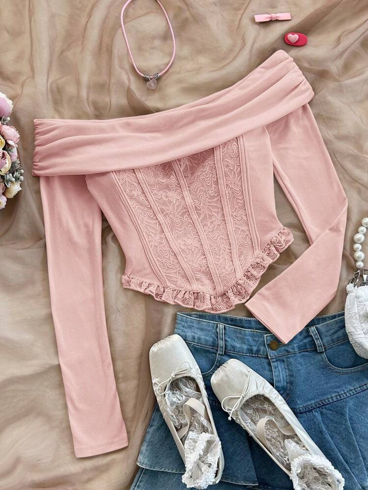 Pink long sleeve blouse  | SHEIN