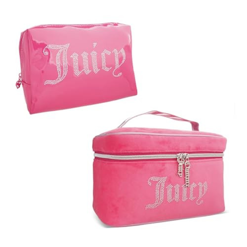 Juicy Couture Pink Rhinestones Makeup Bag Cosmetics Organizer Travel Essentials Set | Amazon (US)