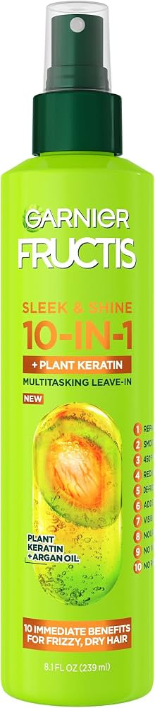 Garnier Fructis Sleek & Shine 10-in-1 for Frizzy, Dry Hair, Plant Keratin, 8.1 Fl Oz, 1 Count (Pa... | Amazon (US)