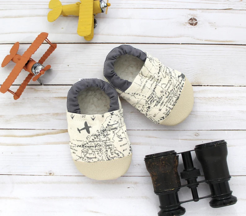 Aviation Baby Shoes Gift for Aviator World Map Vegan Baby Shoes Plane Booties Kids Airplane Slipp... | Etsy (US)