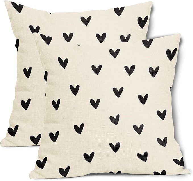 aportt Valentines Day Pillow Cover Set of 2 18x18 Inch Black Love Heart Cotton Linen Decorative T... | Amazon (US)
