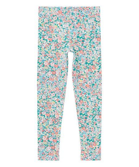 Joules Teal & Coral Butterfly Floral Deedee Leggings - Toddler & Girls | Zulily