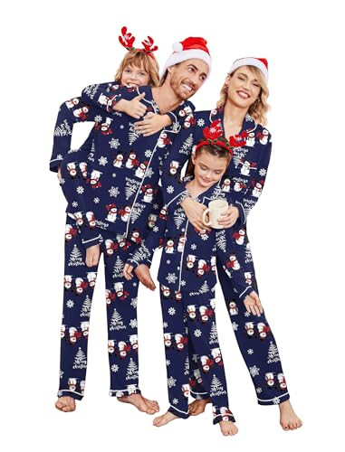 Ekouaer Christmas Family Matching Pajamas Long Sleeve Button Down Pj Set Festival Party Sleepwear Christmas Navy L Women | Amazon (US)