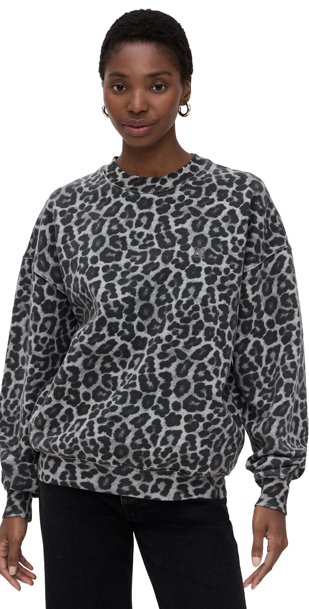 ANINE BING Miles Grey Leopard Sweatshirt Leopard L | Shopbop
