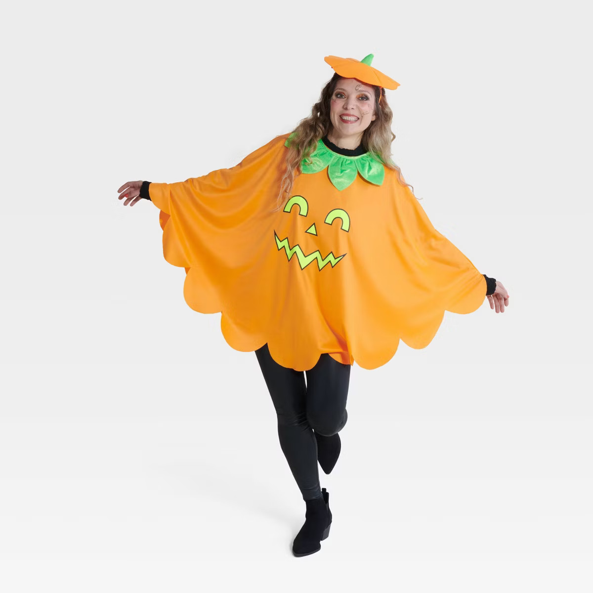 2pc Adult Blacklight Responsive Pumpkin Poncho Halloween Costume Kit - Hyde and EEK! Boutique™ | Target