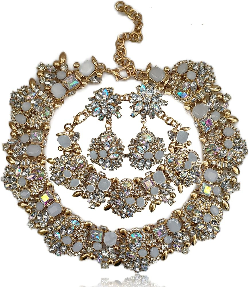 Indian Gold Halloween Jewelry Sets for Women - Rhinestone Crystal Bridal Jewelry Kit with Earring... | Amazon (US)