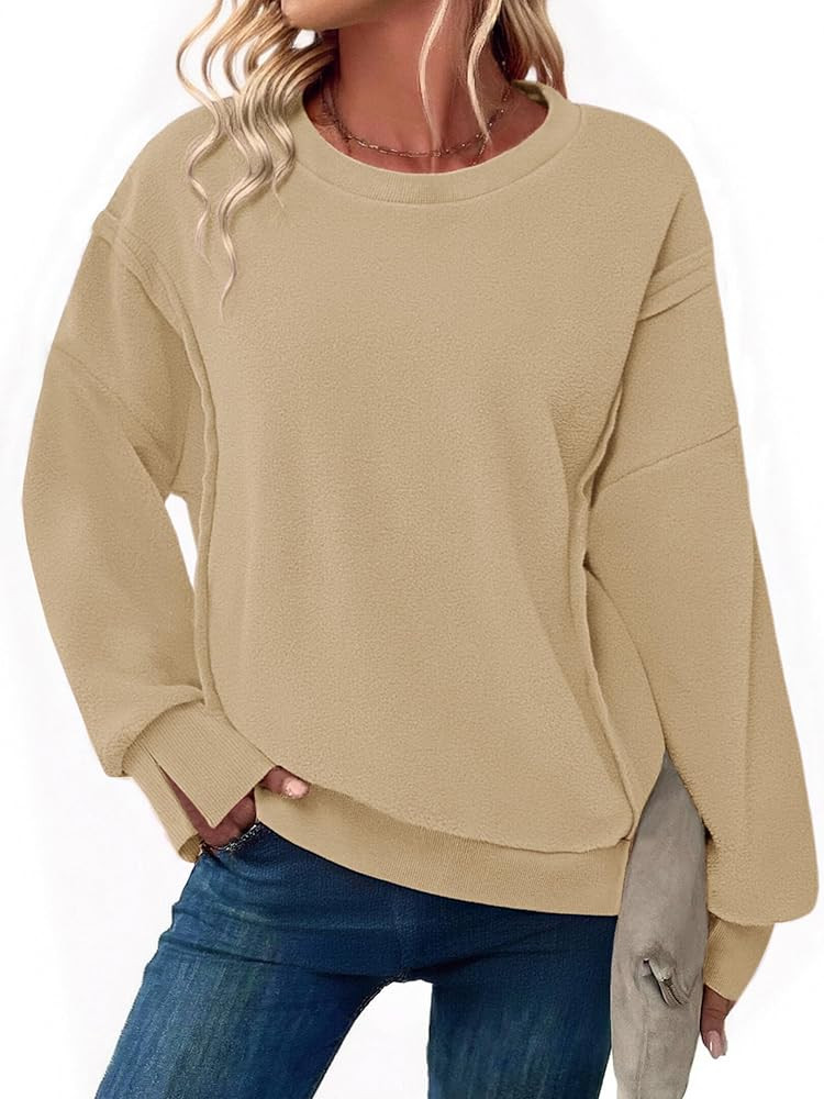 Zeagoo Women's Casual Sweatshirts Crewneck Long Sleeve Fuzzy Fleece Jackets Side Slit Midweight P... | Amazon (US)