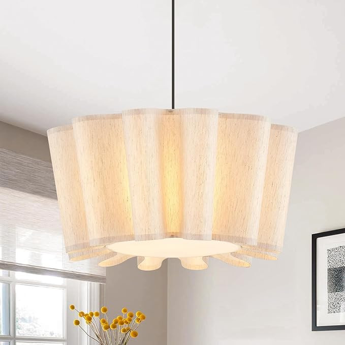 VILUXY Modern Fabric Pendant Light 23.6’’ Large Chandelier with Linen Flower Lampshade 3-Ligh... | Amazon (US)