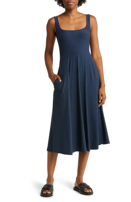 Beyond Yoga Featherweight Square Neck Midi Dress in Nocturnal Navy at Nordstrom, Size X-Small | Nordstrom
