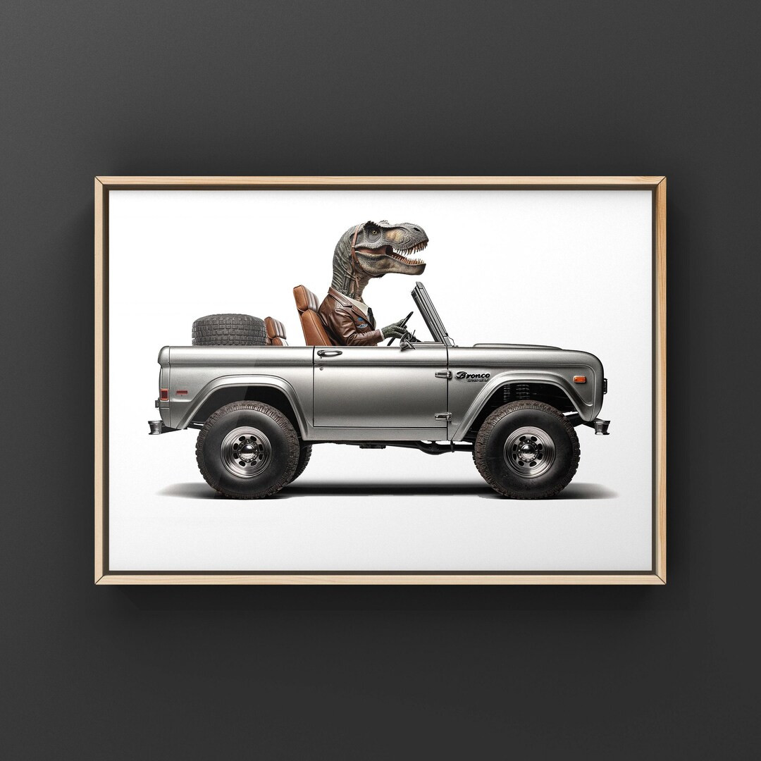 T-rex Driving 1970s Silver Bronco, Photo Print, Boys Room Decor, Dinosaur Art, Unframed Print or ... | Etsy (US)