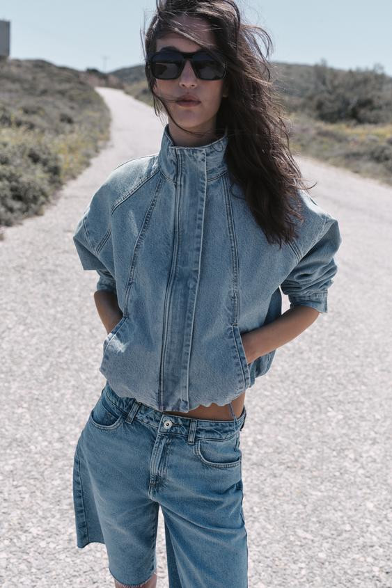 Z1975 HIGH-NECK DENIM BOMBER JACKET | Zara UK