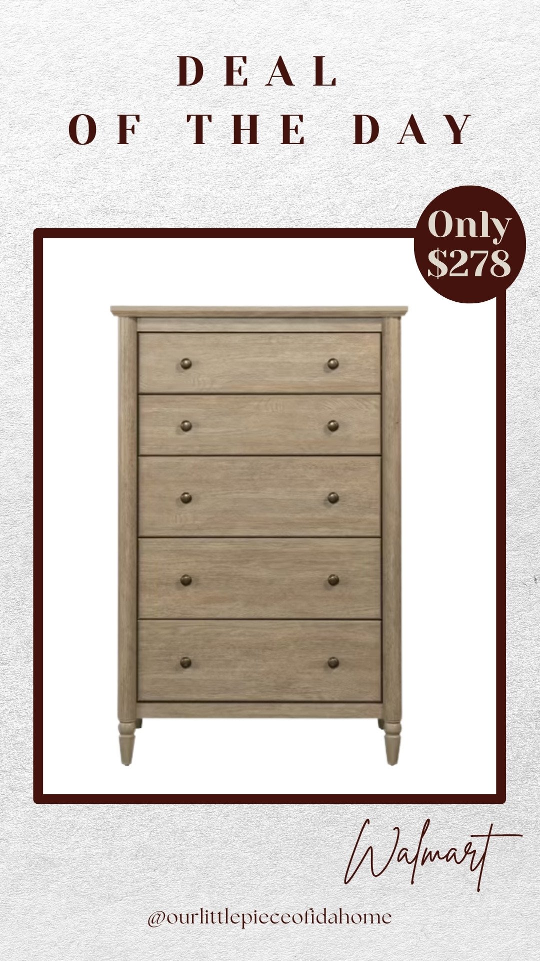 This Walmart dresser is one of those pieces that looks far more expensive than it is. I love the soft oak finish, classic shape, and simple hardware that give it that timeless designer feel.

It’s such a good option for bedrooms, guest rooms, or even a nursery, and it works beautifully with warm neutral styling. The price makes it even better. Everything is linked here.
@Walmart 

 #LTKU #LTKHome #LTKSaleAlert