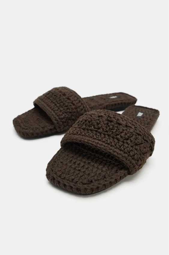 CROCHET FLAT SLIDE SANDALS | Zara US