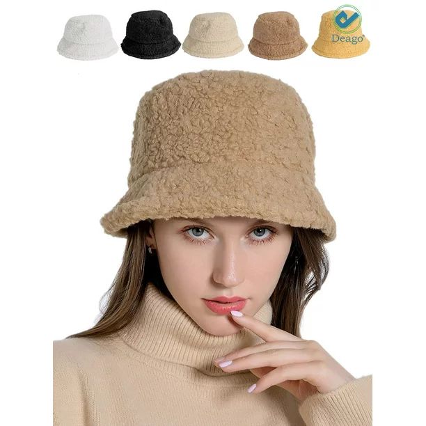 Deago Women Winter Bucket Hat Vintage Cloche Hats Warm Faux Fur Wool Outdoor Fisherman Cap (Khaki... | Walmart (US)