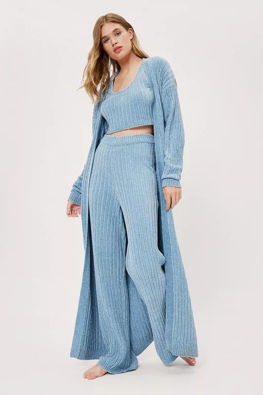 Ribbed Chenille Cardigan and Wide Leg Pants 3pc Set | Nasty Gal (US)