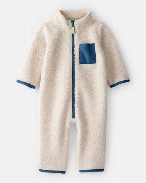 Baby Boy Color Block Fleece Zip-Up Jumpsuit - Cream/Blue | Carter's Inc