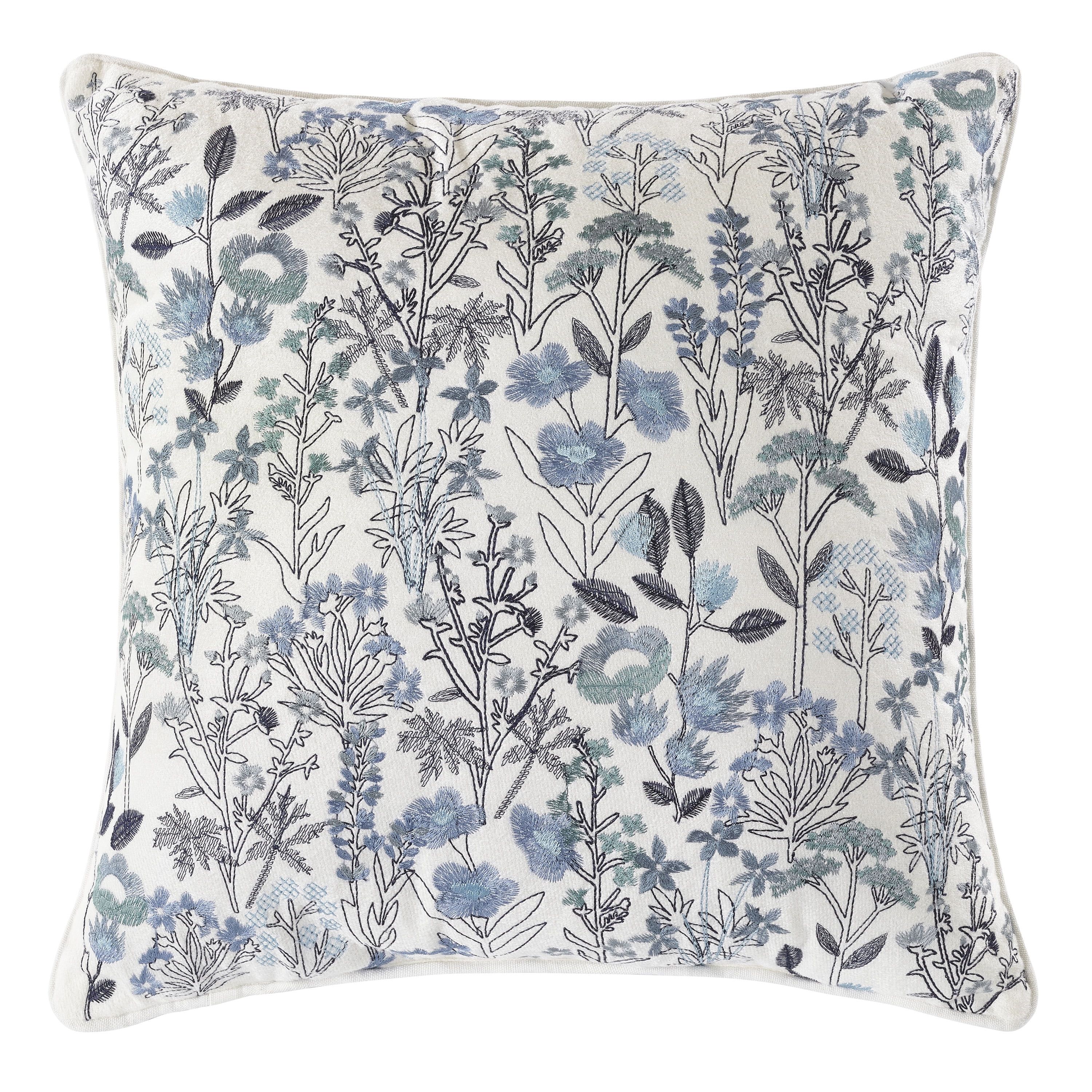 Mainstays 18"x18" Blue Embroidered Floral Decorative Throw Pillow, (1 count) | Walmart (US)
