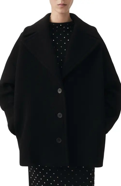MANGO Selection Oversize Short Wool Blend Coat in Black at Nordstrom, Size Medium | Nordstrom