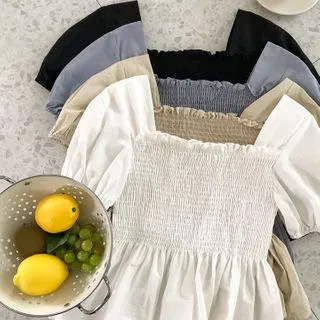 Puff-Sleeve Smocked Peplum Top | YesStyle Global