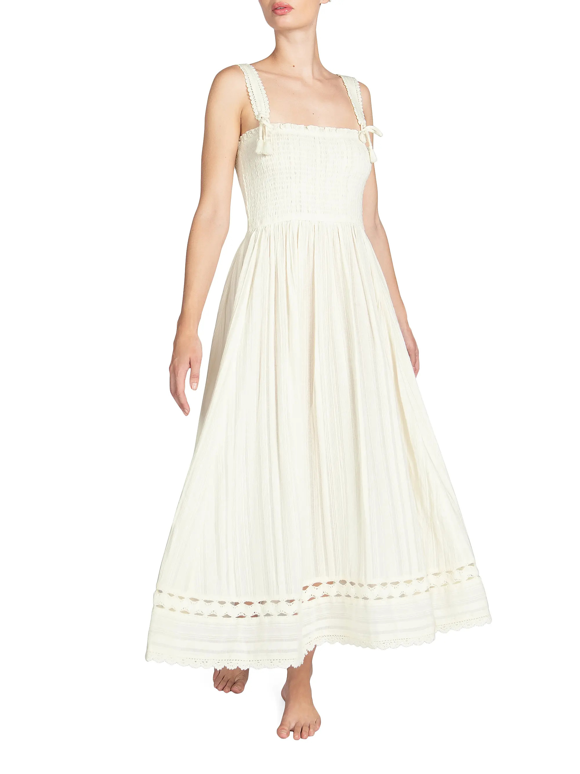 Jo Eyelet-Trimmed Smocked Maxi Dress | Saks Fifth Avenue