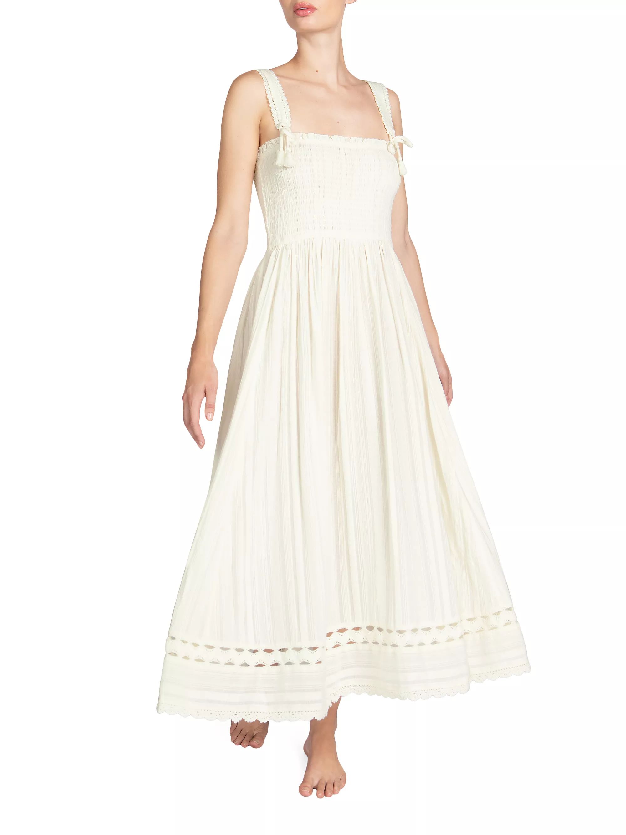 Jo Eyelet-Trimmed Smocked Maxi Dress | Saks Fifth Avenue