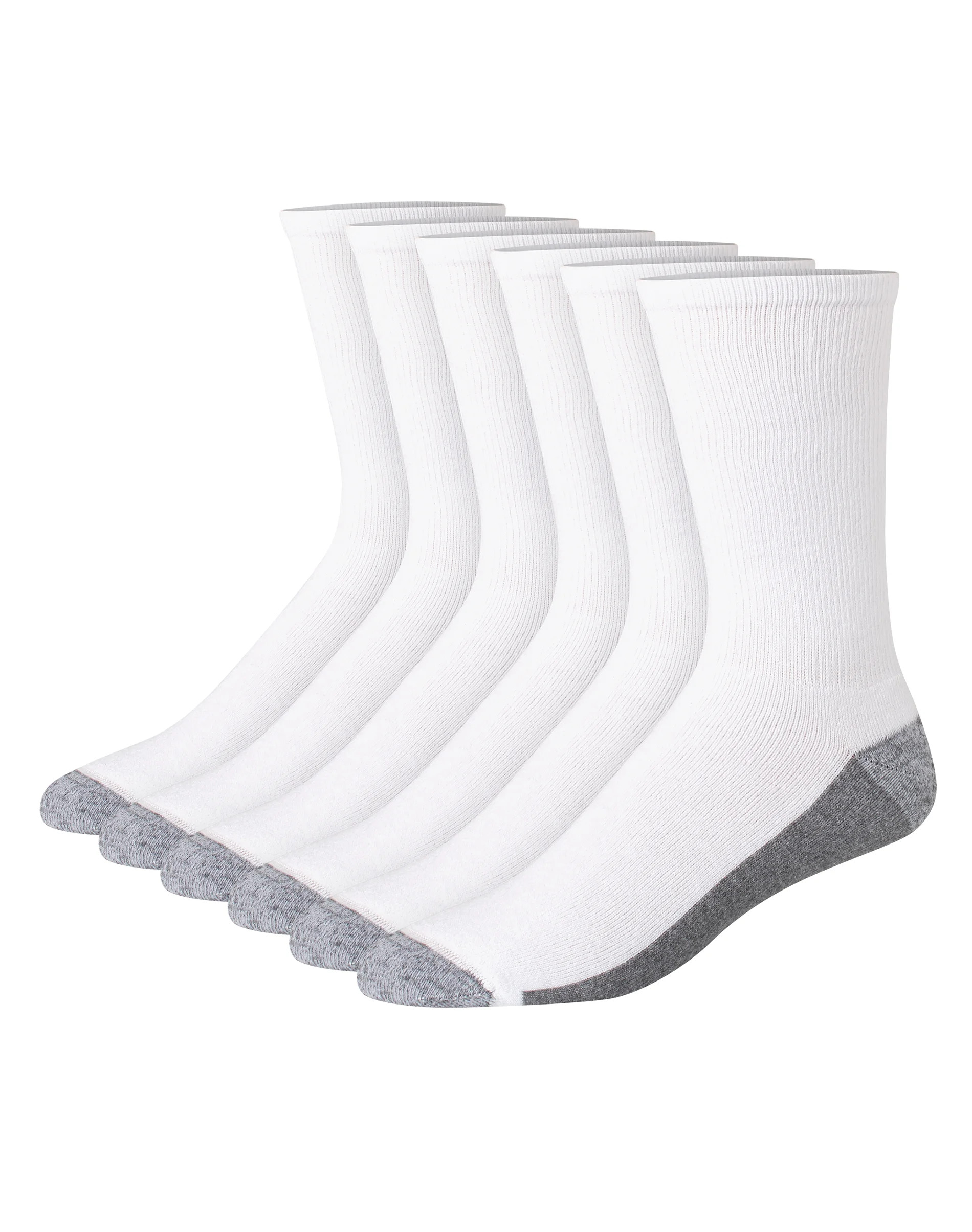 Hanes Double Tough Men's Crew Socks, Max Cushion, 6-Pairs White/ Grey 6-12 | Hanes.com