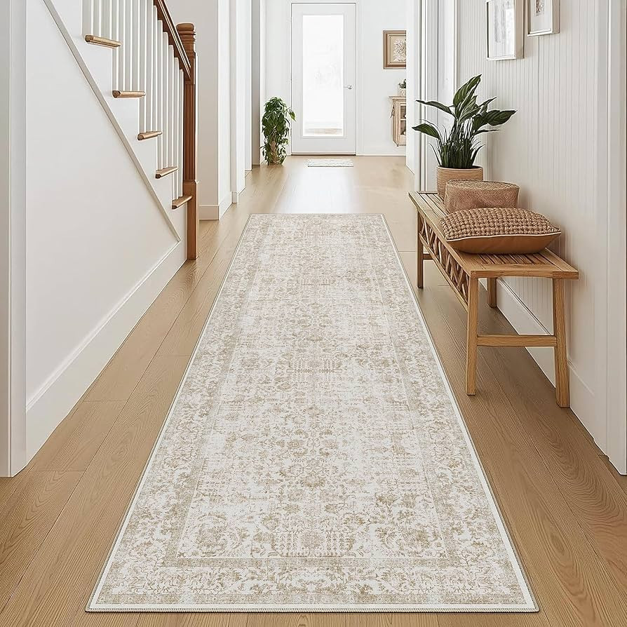 HUGEAR Vintage Hellbraun Waschbarer Teppich 60x240cm L\u00e4Ufer Flur rutschfest Weich Vorzimmer ... | Amazon (DE)